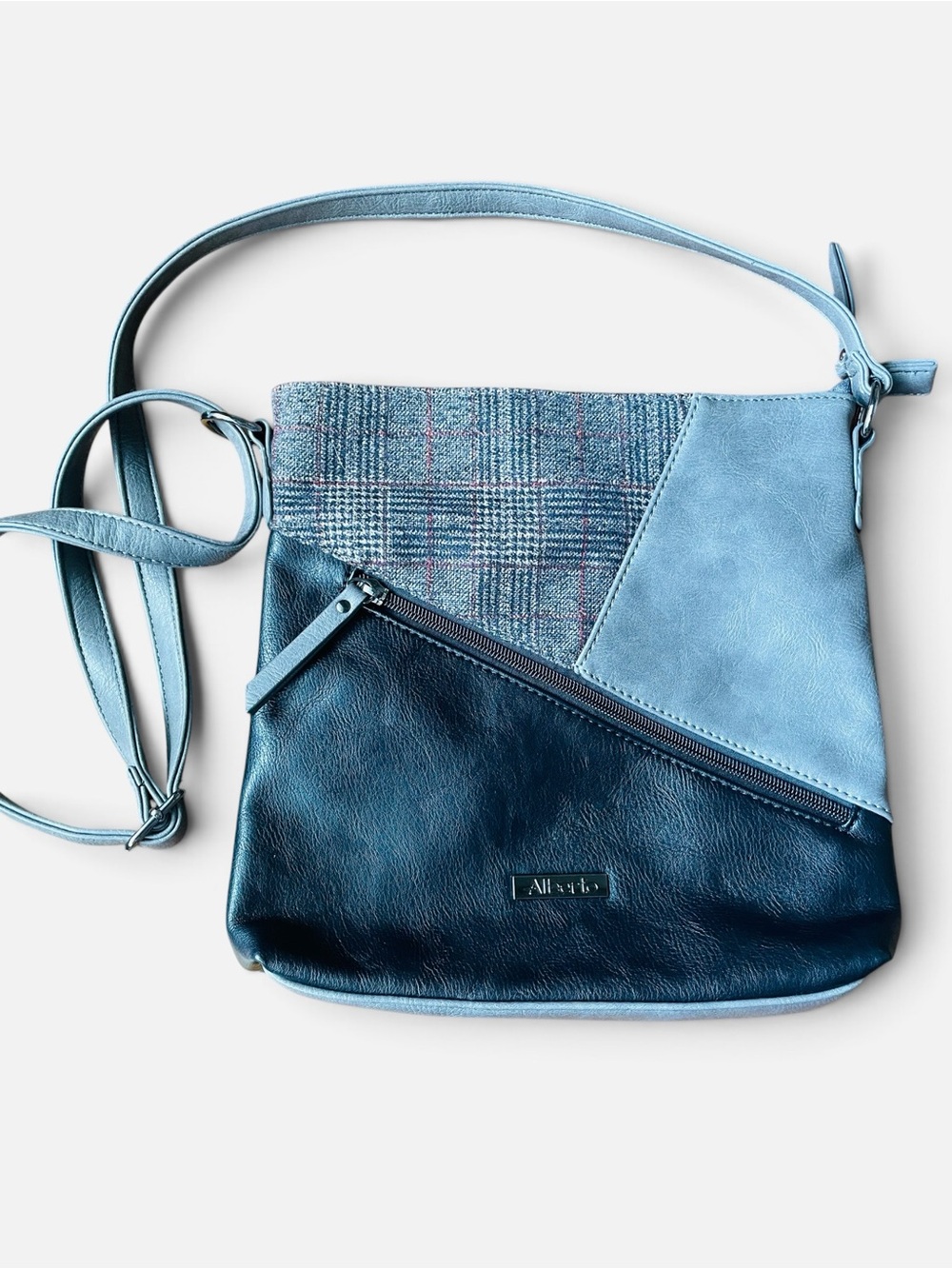 Grey Mixed-Material Crossbody Bag
